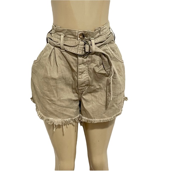 Free People see you sometime cutoff pleated beige high waisted shorts M - Picture 3 of 12